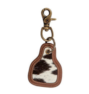 Black Cowhide Cow Tag Keychain