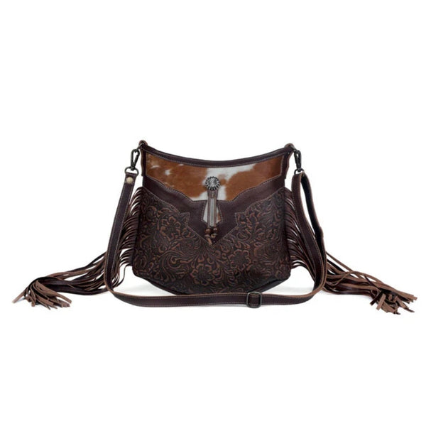 Sculpted Brown Fringe Purse