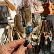 Tan & White Cowhide Cactus Keychain