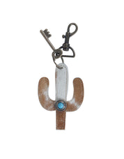 Tan & White Cowhide Cactus Keychain