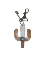 Tan & White Cowhide Cactus Keychain