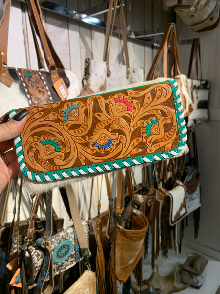 Turquoise floral wallet