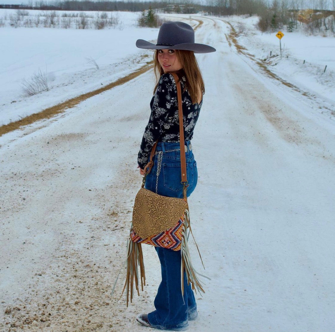 Taupe Shape Fringe Purse